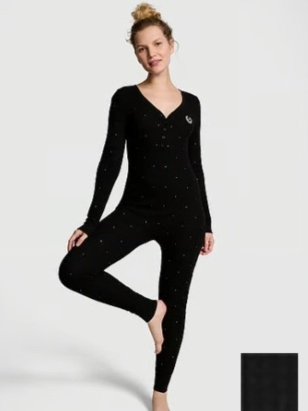 PINK Victorias Secret Thermal Long Bling Onesie Pajama Size S